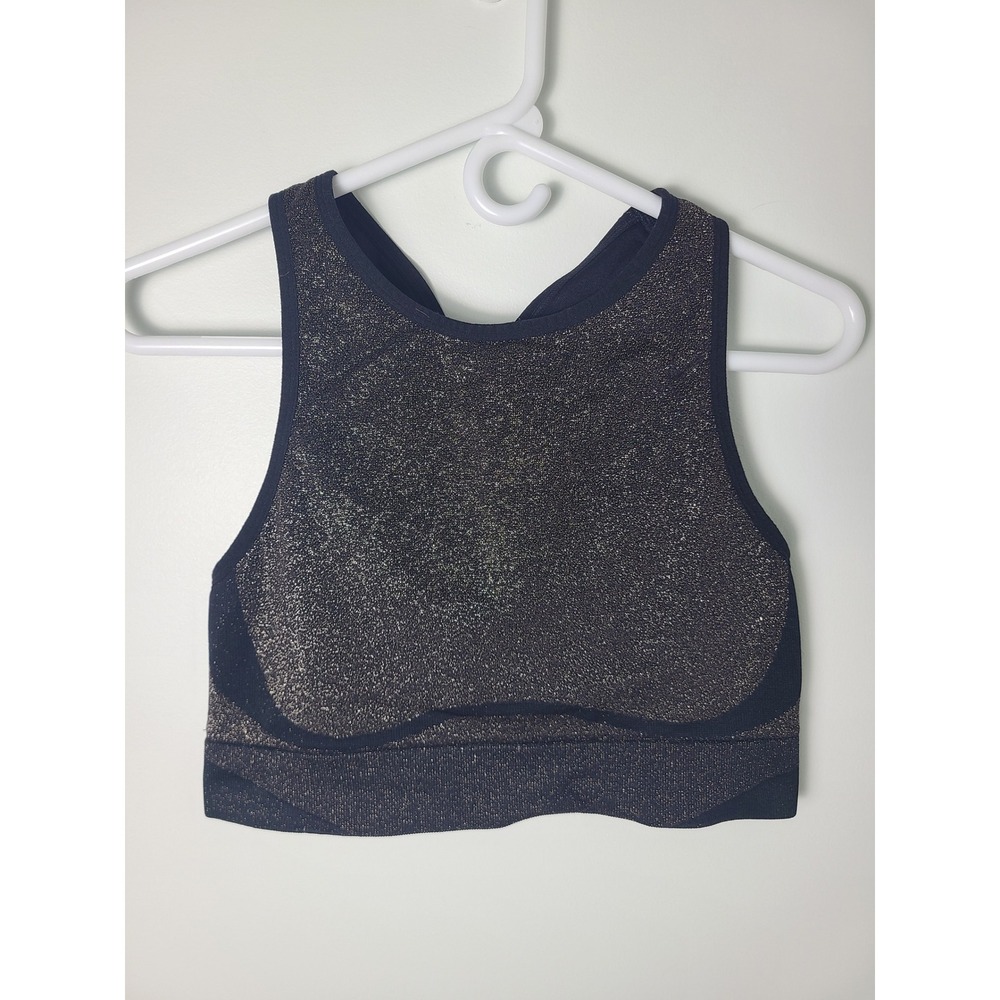 Victorias Secret XL Metallic Shimmer High Neck Racerback Bralette Black Gold